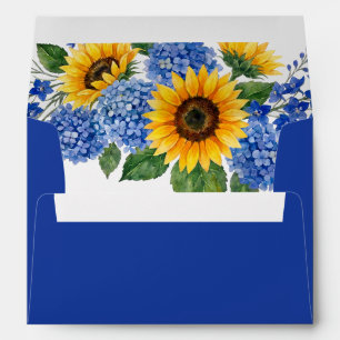 Royal Blue Floral Sunflowers Modern Wedding Envelope
