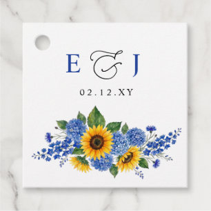 Royal Blue Floral Sunflowers Modern Wedding Favour Tags