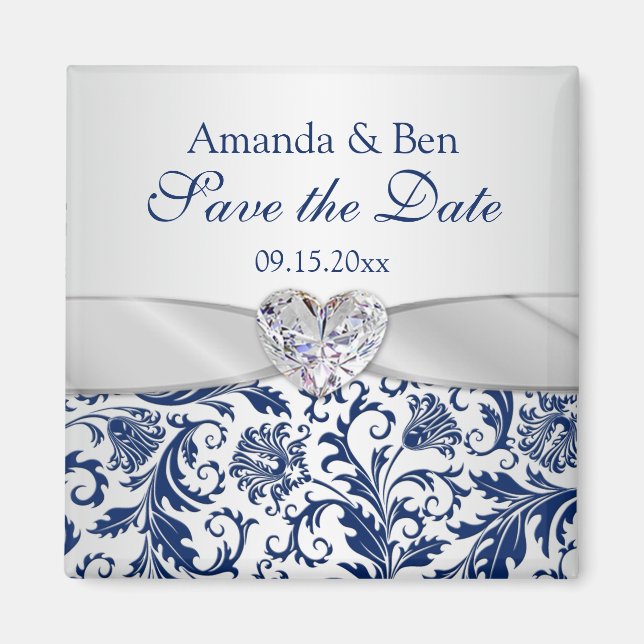 Royal blue floral swirls Save the Date Magnet (Front)