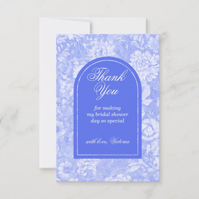 Royal Blue Floral Victorian Bridal Shower Thank You Card (Front)