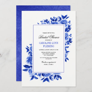 Royal Blue Floral Watercolor Bridal Shower Invitation