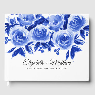 Royal Blue Floral Watercolor Wedding Guest Book