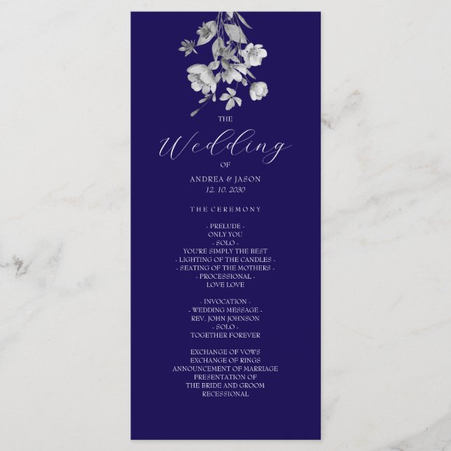 Royal Blue Floral Wedding Program (Front)