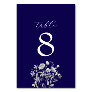 Royal Blue Floral Wedding Table Number