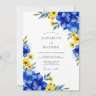 Royal Blue Floral Whimsy Wedding Invitation