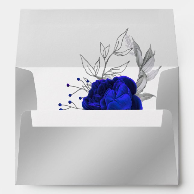 royal blue flower silver leaves wedding envelope (Back (Bottom))