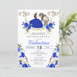 Royal Blue Flowers Cowgirl Western Quinceañera Invitation