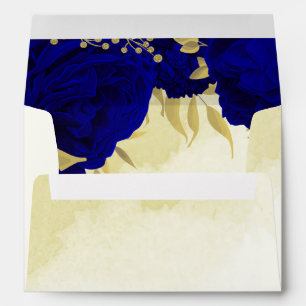 Royal blue flowers gold botanical wedding envelope