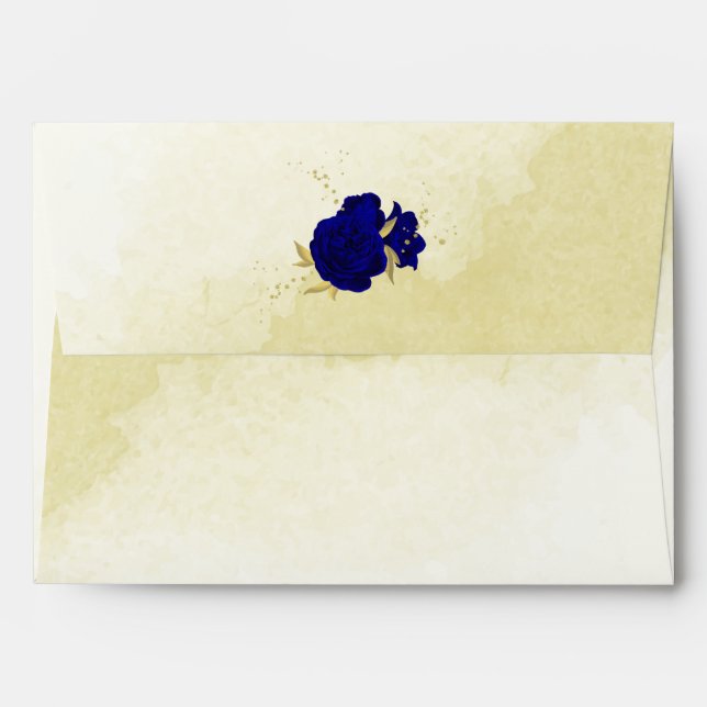 Royal blue flowers gold botanical wedding envelope (Back (Top Flap))