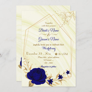 royal blue flowers gold geometric wedding invitati invitation