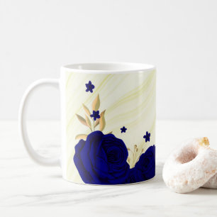 royal blue flowers gold leaves marble coffee mug