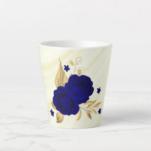 royal blue flowers gold leaves marble latte mug