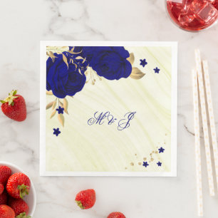 royal blue flowers gold leaves marble napkin