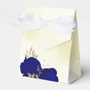 Royal blue flowers gold leaves wedding favour box