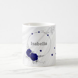 royal blue flowers silver leaves marble coffee mug
