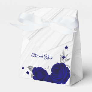 royal blue flowers silver leaves marble favour box