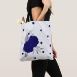 Royal blue flowers silver leaves marble tote bag<br><div class="desc">elegant luxury Royal blue flowers with some silver grey leaves on marble background tote bag</div>