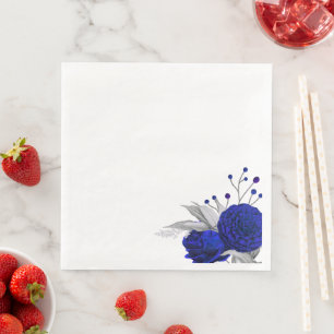 royal blue flowers & silver leaves napkin