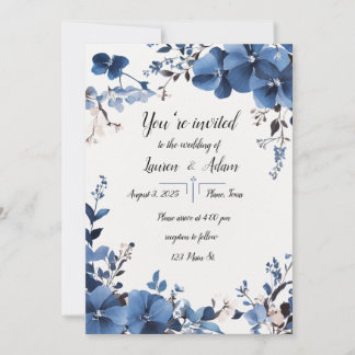 Royal Blue Flowers Wedding Invitation