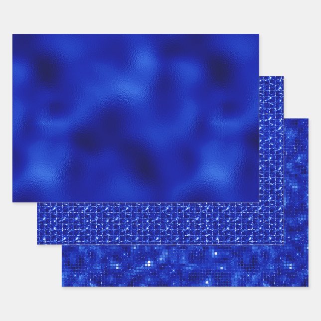 Royal Blue Foil Hanukkah Wrapping Paper Sheets (Set)