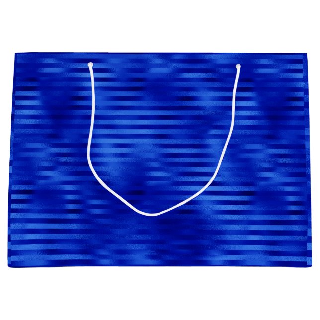 Royal Blue Foil Striped Hanukkah Large Gift Bag (Front)