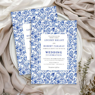 Royal Blue French Toile Floral Wedding Invitation
