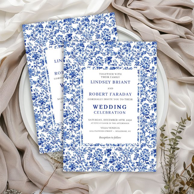 Royal Blue French Toile Floral Wedding Invitation (Royal Blue French Toile Floral Wedding Invitation)