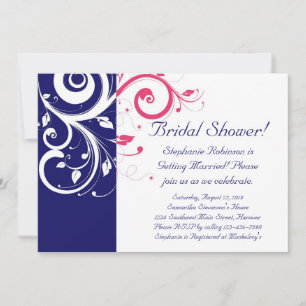 Royal Blue, Fuchsia and White Swirl Bridal Shower Invitation
