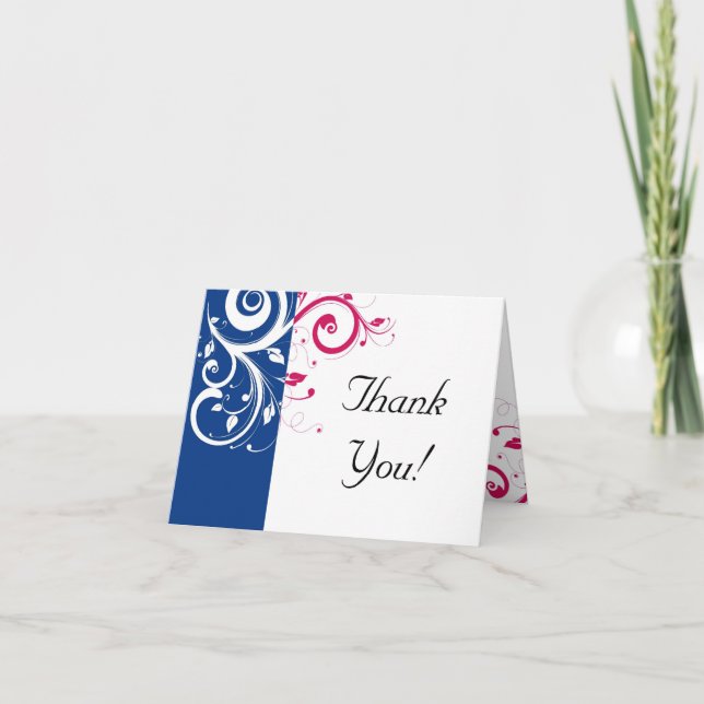 Royal Blue/Fuchsia Swirl Thank You Card (Front)