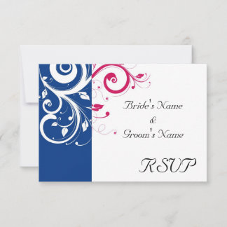 Royal Blue/Fuchsia Swirl Wedding RSVP Reply Card