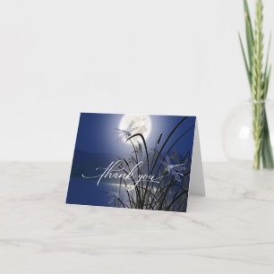 Royal Blue Full Moon Dragonfly Pond Thank You Card