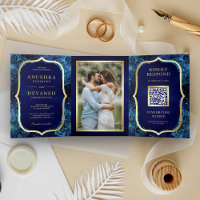 Royal Blue Galaxy Mandala QR Code Indian Wedding