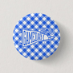 Royal Blue Game Day Gingham Pennant Bow 3 Cm Round Badge