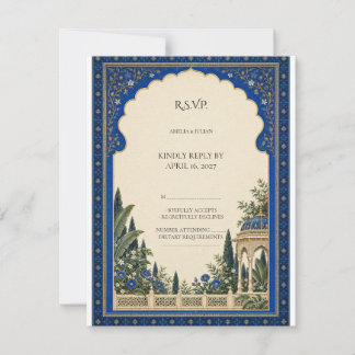 Royal Blue Garden Arch Botanical Wedding RSVP Card