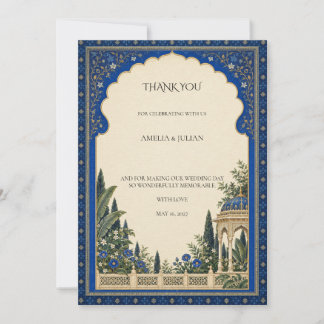 Royal Blue Garden Arch Botanical Wedding Thank You Card