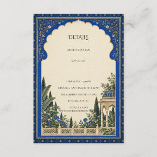 Royal Blue Garden Arch Wedding Details Card