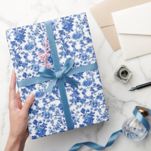 Royal Blue Garden Toile Wrapping Paper