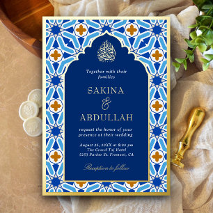 Royal Blue Geometric Islamic Muslim Wedding Gold