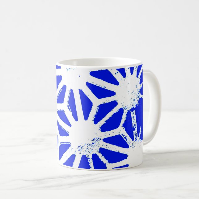 Royal blue geometric pattern coffee mug (Front Right)