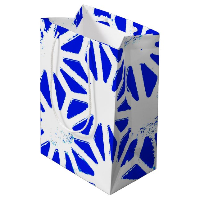 Royal blue geometric pattern medium gift bag (Back Angled)