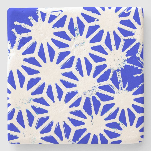 Royal blue geometric pattern stone coaster (Front)