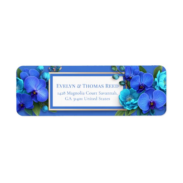 Royal Blue Gilded Orchid Nature Return Address Label (Front)