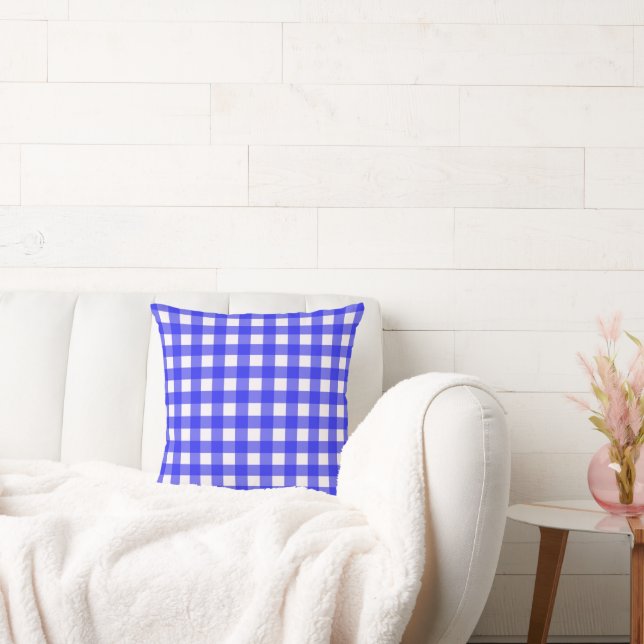Royal Blue Gingham Basic Chequered Pattern Cushion (Couch)
