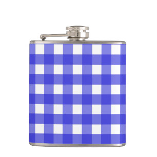 Royal blue gingham hip flask
