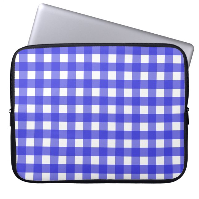 Royal blue gingham laptop sleeve (Front)