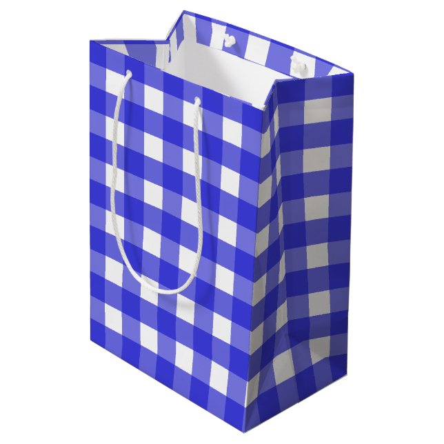 Royal blue gingham medium gift bag (Back Angled)