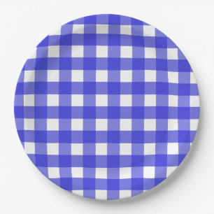 Royal blue gingham paper plate