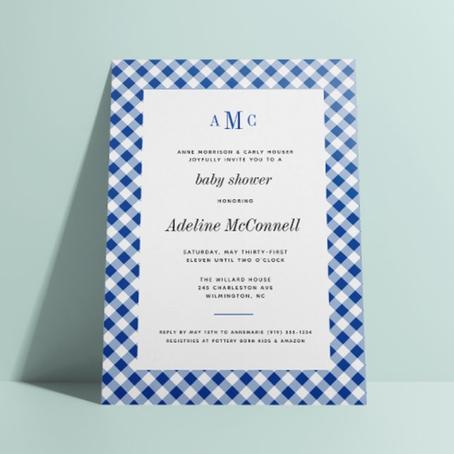 Royal Blue Gingham Traditional Baby Shower Invitation (Creator Uploaded)