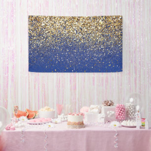 Royal Blue Glitter Backdrop Birthday Gold Spots  Banner