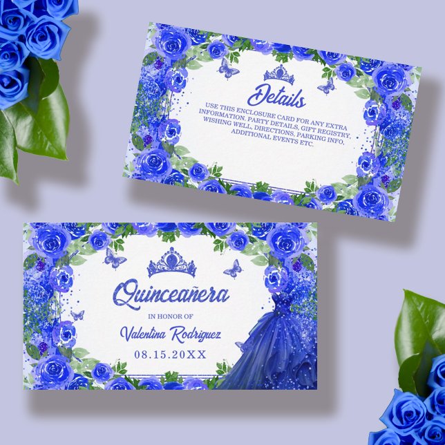 Royal Blue Glitter Floral Sparkle Quinceanera Enclosure Card (Royal Blue Glitter Floral Sparkle Quinceanera Enclosure Card)